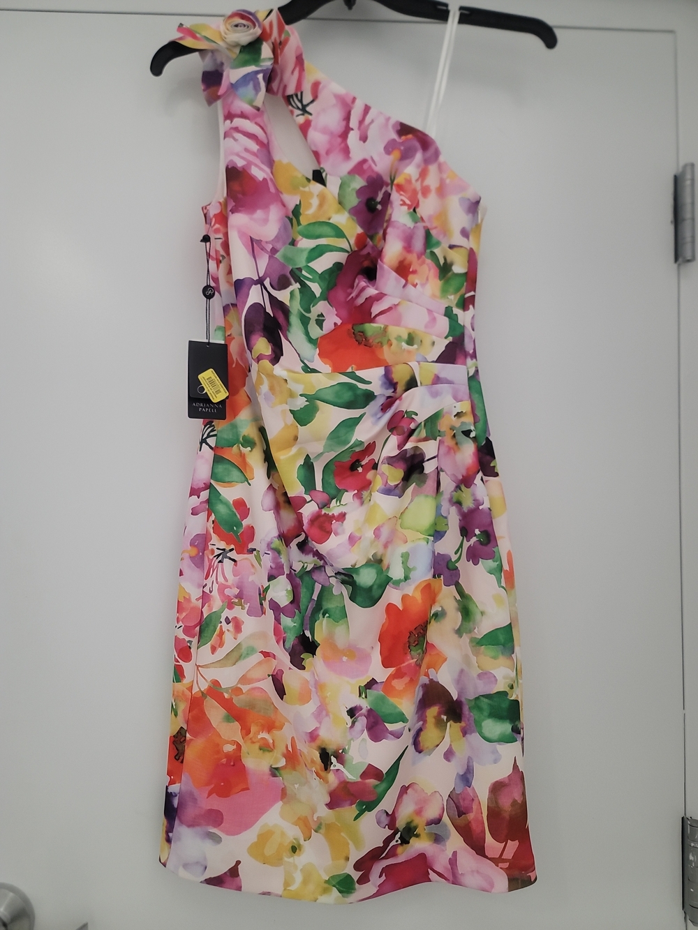 Adiianna Pappel One Shoulder Rosette Floral Sheath Dress In Pink Multi